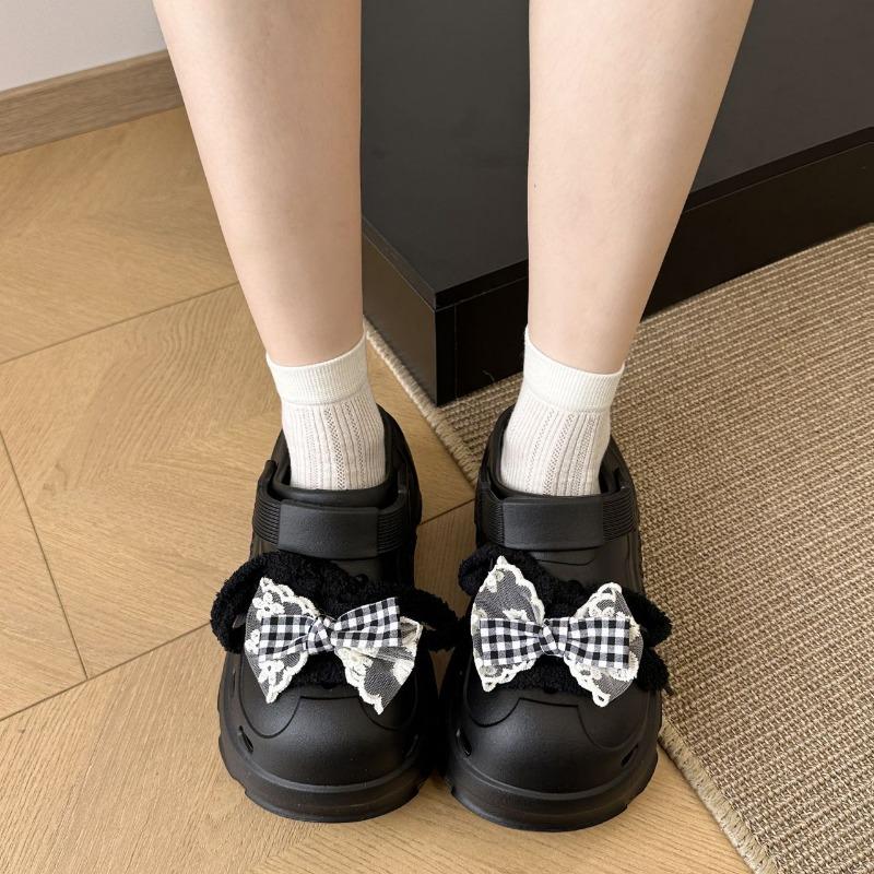 Sweet bow strap hole shoes women's summer wear new cool slippers thick sole height increase versatile beach shoes
