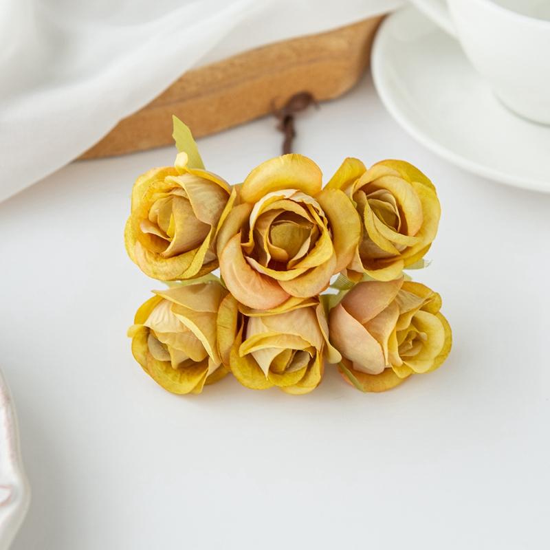 6 SZT Sztuczny Kwiat Jedwabna Mała Róża DIY Ślub Panna Młoda Kwiat do Trzymania Akcesoria Dekoracja Wazon Dom Sypialnia Wieniec Świąteczny