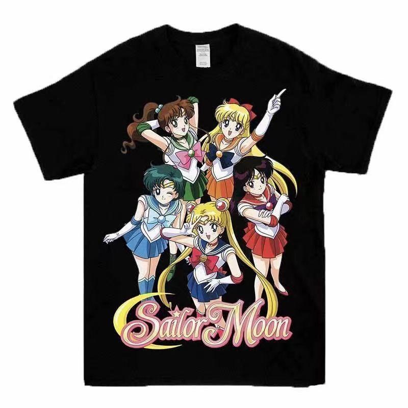 Sailor Moon T-shirt Women's Black Short Sleeve 2025 New Design Sense Ins Loose Cotton Cartoon Top Harajuku Streetwear