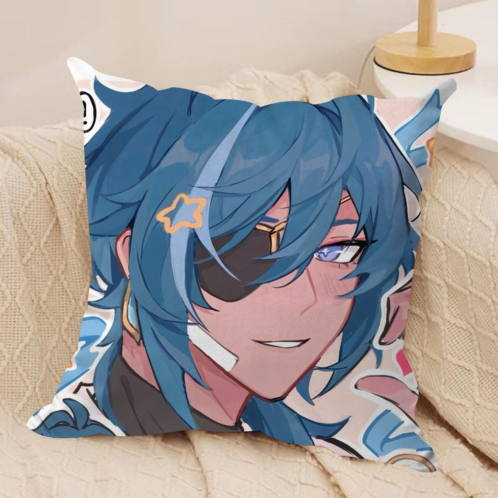 Kaeya Cute Genshin Impact Cushion Cover Silky Short Plush Invisible Zipper Dustproof Sofa Pillow Case For Home Decor
