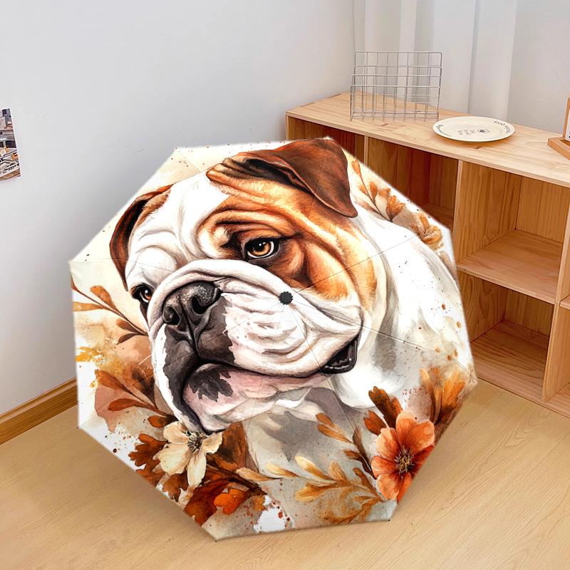 1 Pezzo Ombrello Pieghevole Automatico - Fantasia Floreale Bulldog, Design Portatile e Pieghevole con 8 Stecche, Regali di Natale e Compleanno