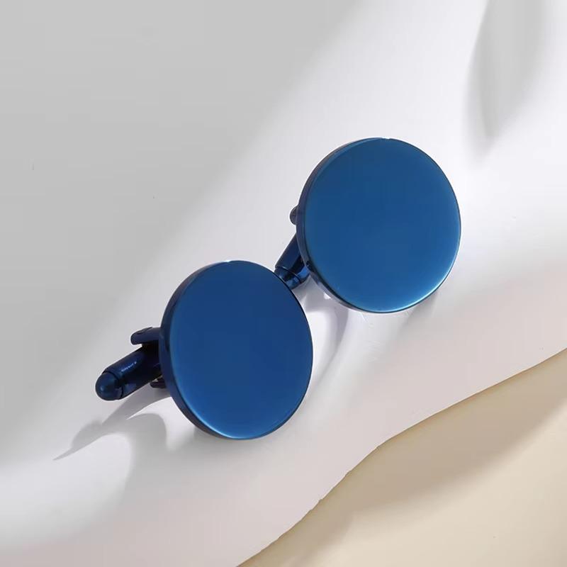 1 Pair Fashionable Stainless Steel Cufflinks Smooth Surface Gold Color Round Cufflinks Man's Suit Accessories