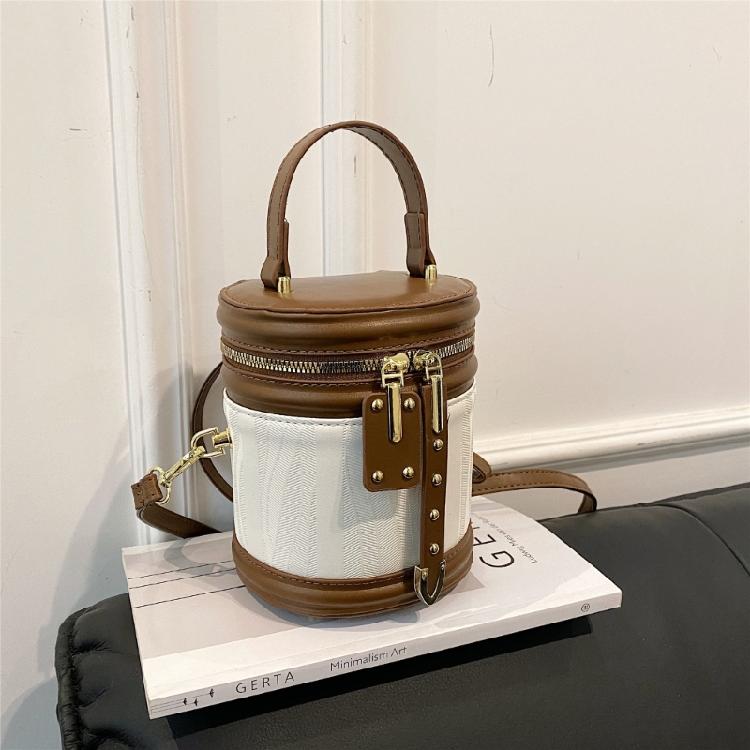 Shoulder Crossbody Bag PU Leather Cylinder Bag Bucket Handbag for Daily Activity