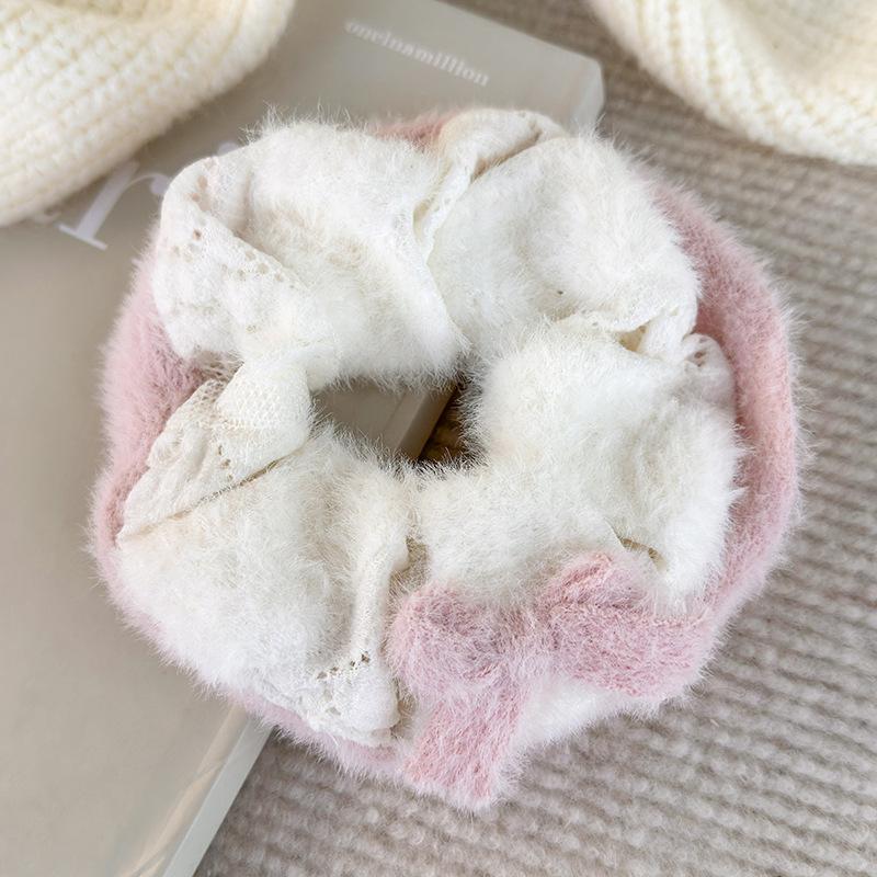 

Милый и милый розовый плюшевый большой круг для волос, женский бант, шарик для волос с высоким хвостом, веревка, головной убор с цветком белый