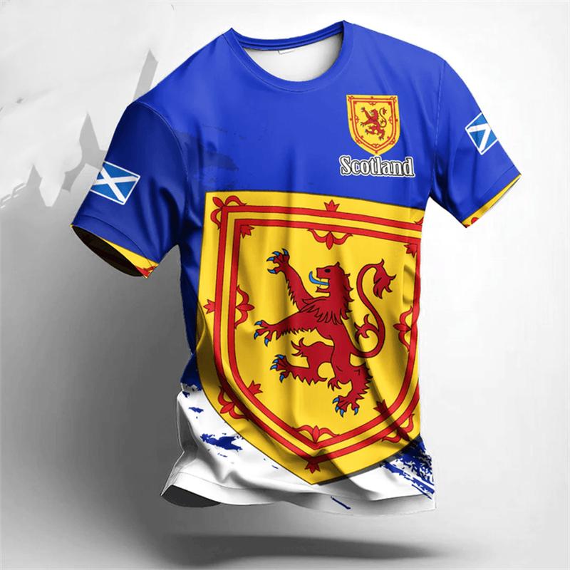 Schottland Wappen 3D Druck Fußball Herren T-Shirt Rundhals Kurzarm T-Shirts Sommer Sport Fitnessstudio Modetrend Herren Tee Top