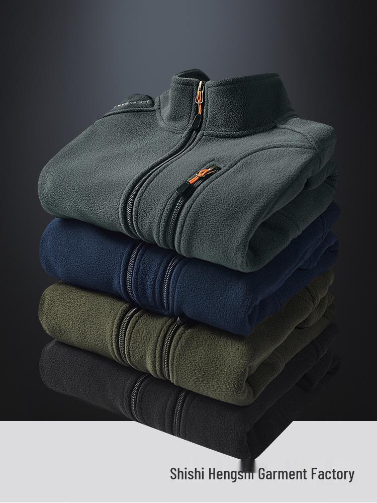 Men's Zipper Fleece Jacket with Side Pockets - Green Youth Style
