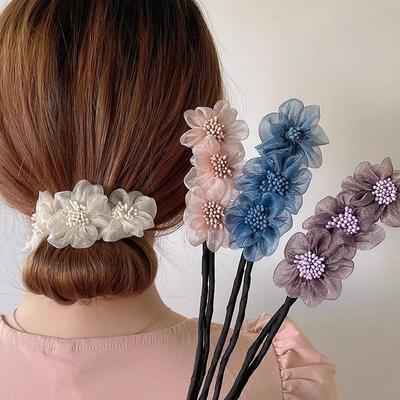 Korean Organza Flower Hair Styling Tool for Effortless Braiding