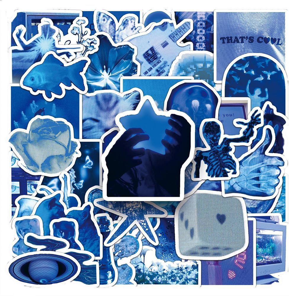 10/30/50pcs Vintage Low Pixel Blue Art Stickers INS Style Graffiti Decal DIY Luggage Scrapbook Journal Aesthetic Cartoon Sticker