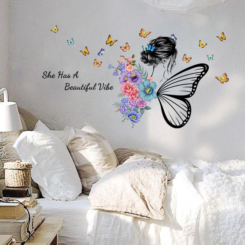 Various Kameng Fairy Flowers Butterfly Wall Stickers Living Room Bedroom Children's Room Wholesale Self-adhesive Wall Stickers Decoration