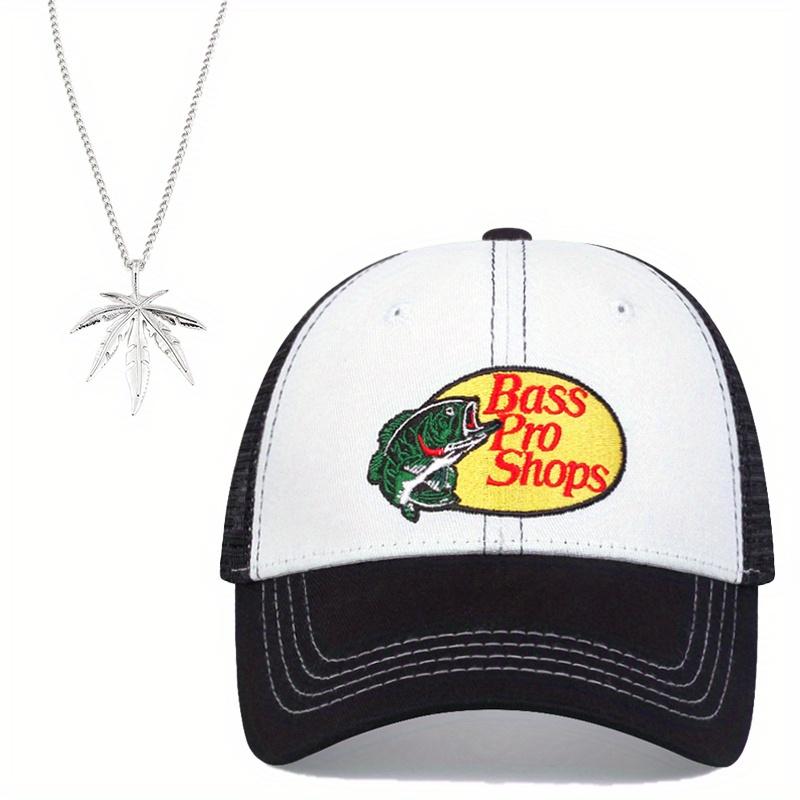 

Bass Pro ShopsМужская женская вышитая бейсболка с сеткой, ожерелье с подвеской в виде листа, модный повседневный спортивный комплект для пары, кепка с утиным язычком, 2 шт. чёрный/белый