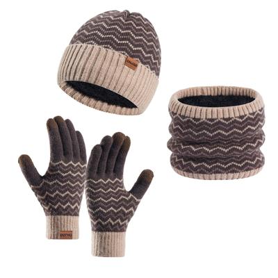 Men's Warm Wool Hat Knitted Plus Velvet Thickened Adult Hat Neck Glove Three-piece Set