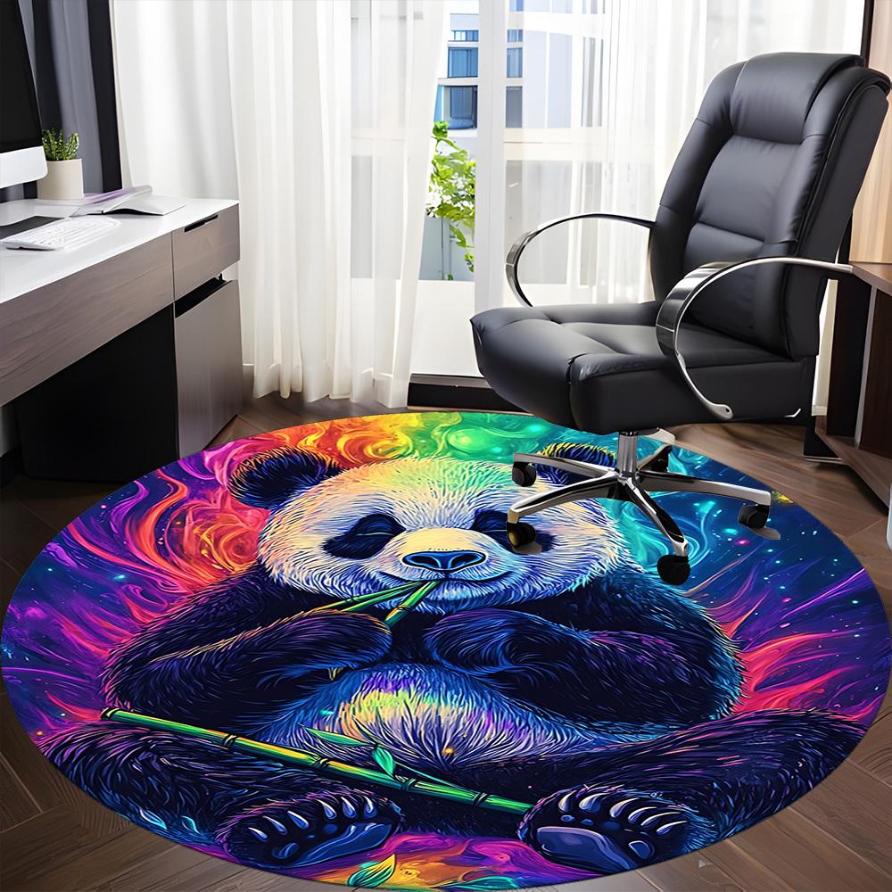1pc Panda Rainbow Office Round Area Rug, Under Office Chairs Bedroom Living Room Home Decor, Room Deco