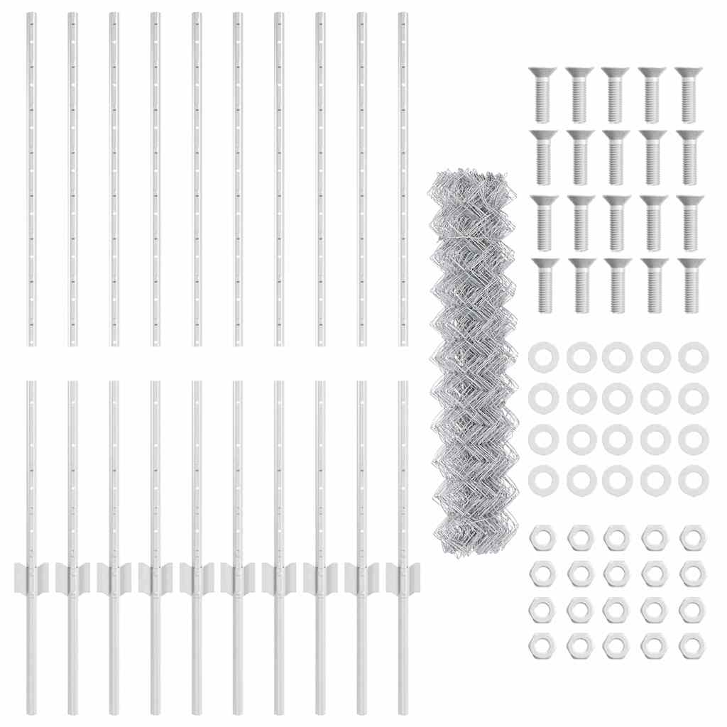 Chain Link Fence with Posts 10 x 1 m (W x H) Hot Dip Galvanized Steel