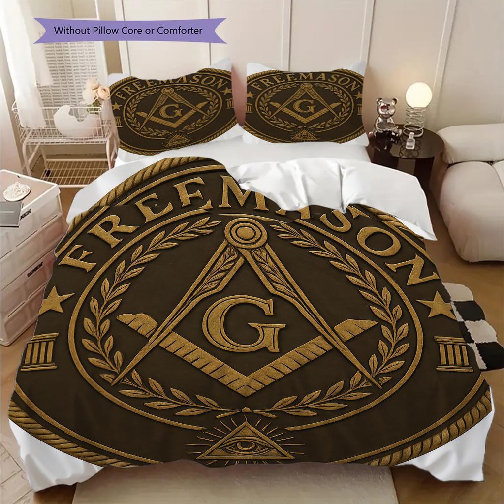 The Square and Compass of Freemasonry Bedding, Duvet Cover, Pillowcase, Home Decoration, Birthday Gift (1 * Duvet Cover+2 * Pillowcase, Coreless)