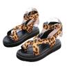 Damen Plateau-Sandalen, Zehensandalen mit gekreuzten Riemen im Leopardenmuster, Hochwertige Römische Sommerschuhe