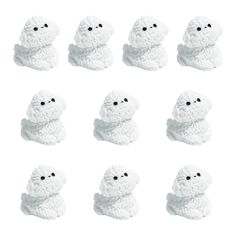 10Pcs Adorable Bichon Frise Puppy Statues Hand Painted Resin Ornaments for Indoor and Outdoor Spaces