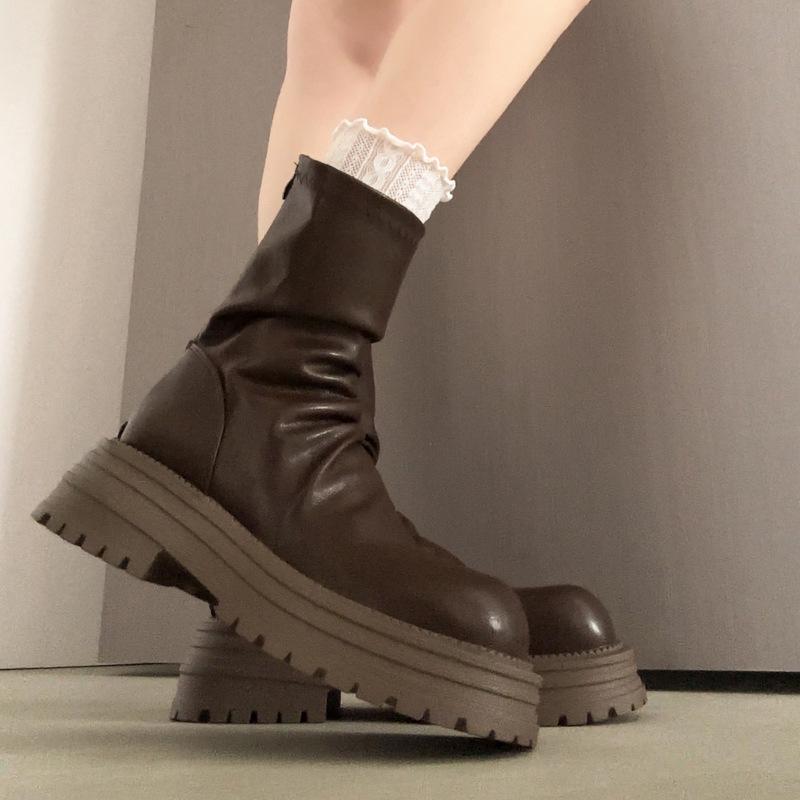 Popular brown British platform Martin boots women's 2025 new summer height increase versatile Maillard short boots