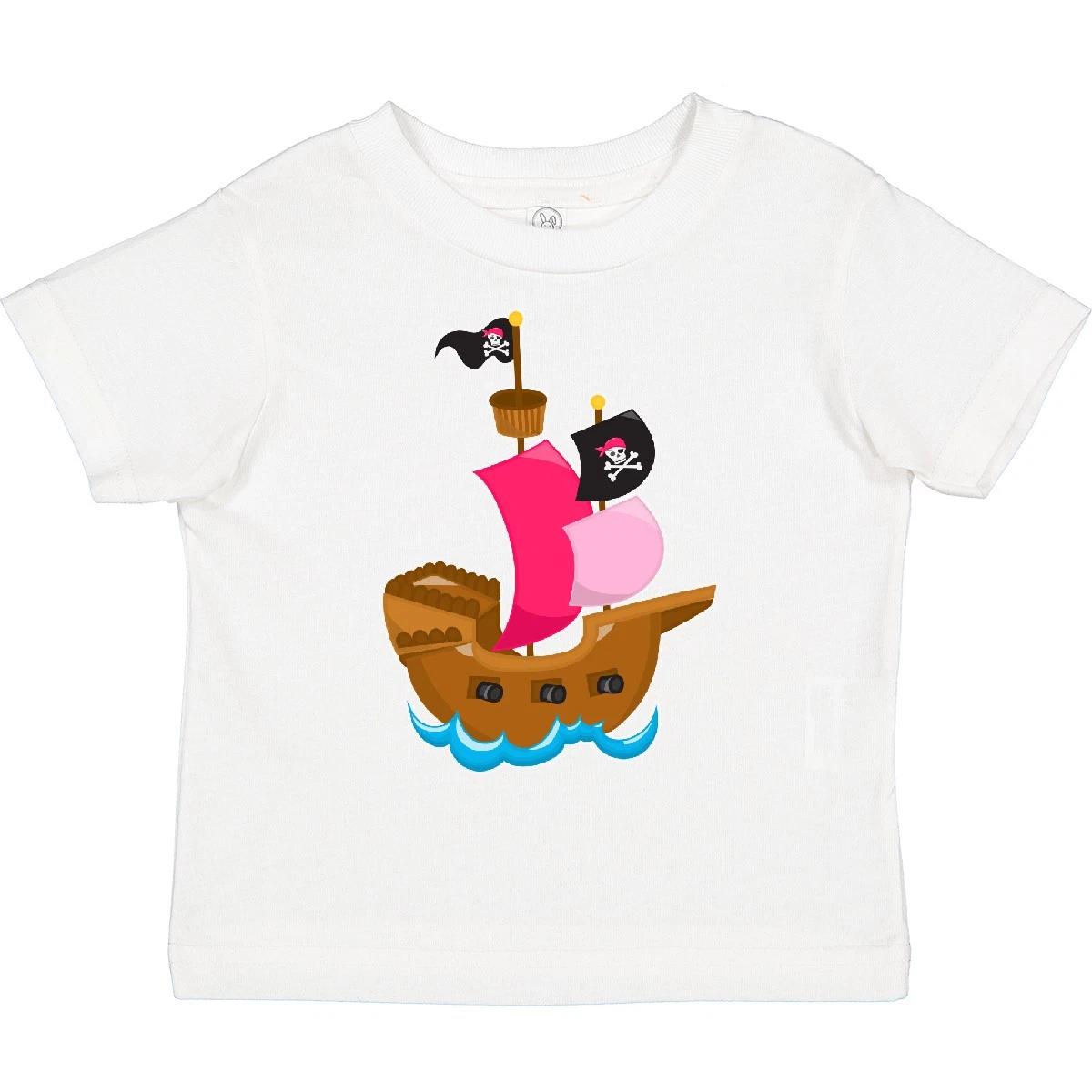 Inktastic Pirate Ship Toddler kids boys T-Shirt Pirates Pink Skull Crossbones Water Child 160