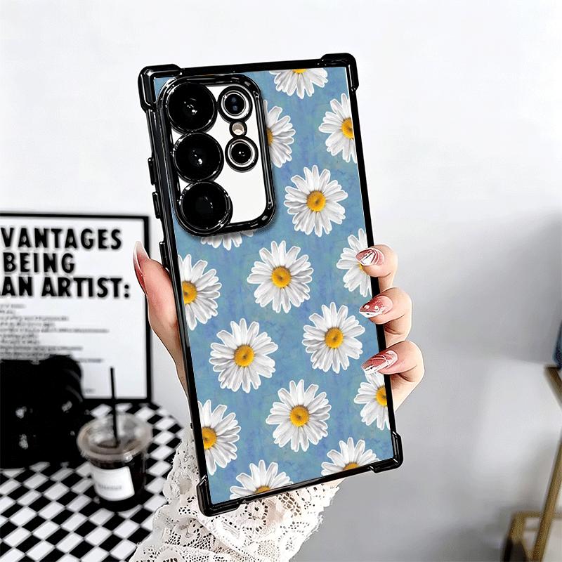 Daisy Flowers Aesthetics Plating Phone Case For Samsung Galaxy S24 S25 FE S26 Edge S23 Ultra S22 S21 Plus S20 Anti-Fall Airabag