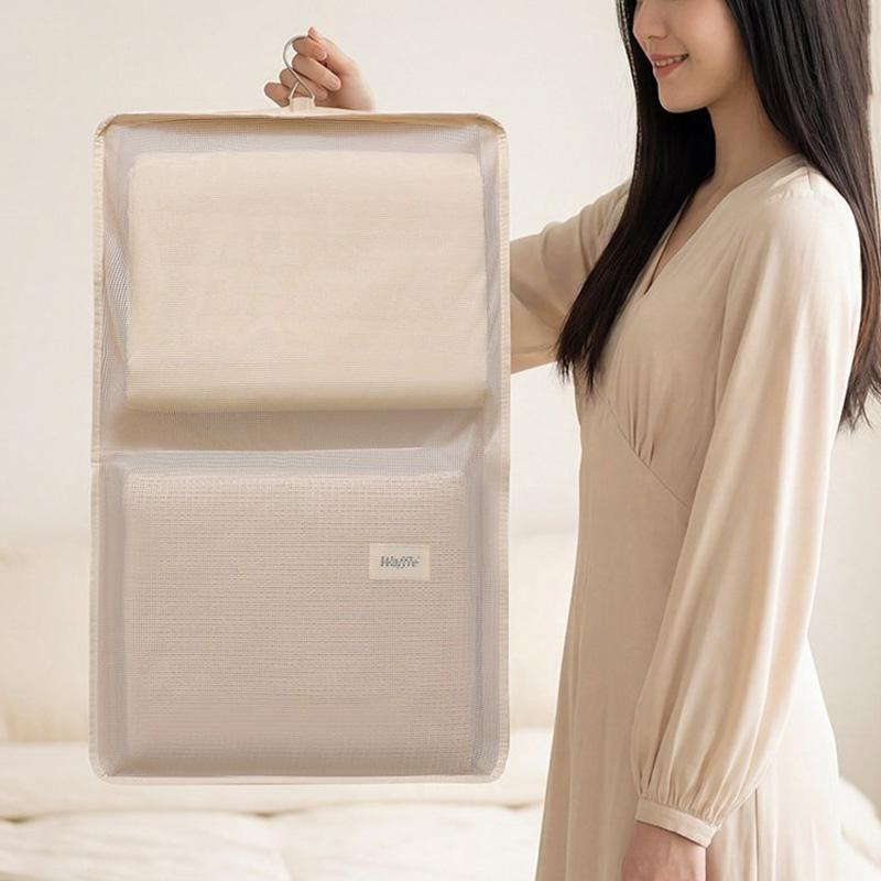 1pc Bed Sheet Storage Bag Blanket Cover Storage Mesh Bags Plush Pillow Cover Organizer Bag Wardrobe Hanging Storage Bags