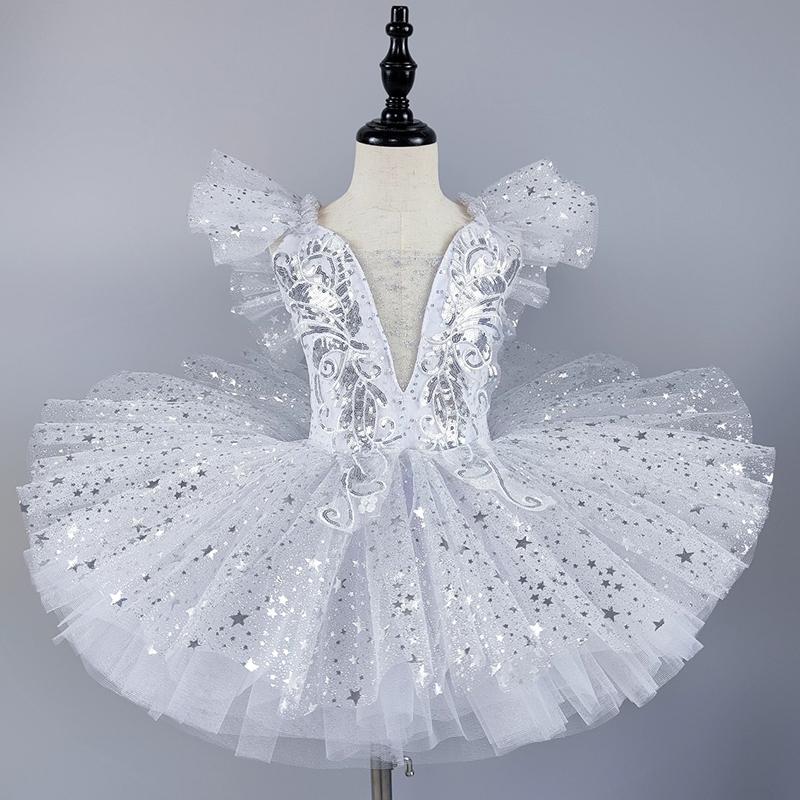 

Романтическое детское балетное платье-пачка, танцевальная юбка для девочки, золотая юбка с пайетками для балета, длинное платье принцессы для балетного выступления 150cm белый
