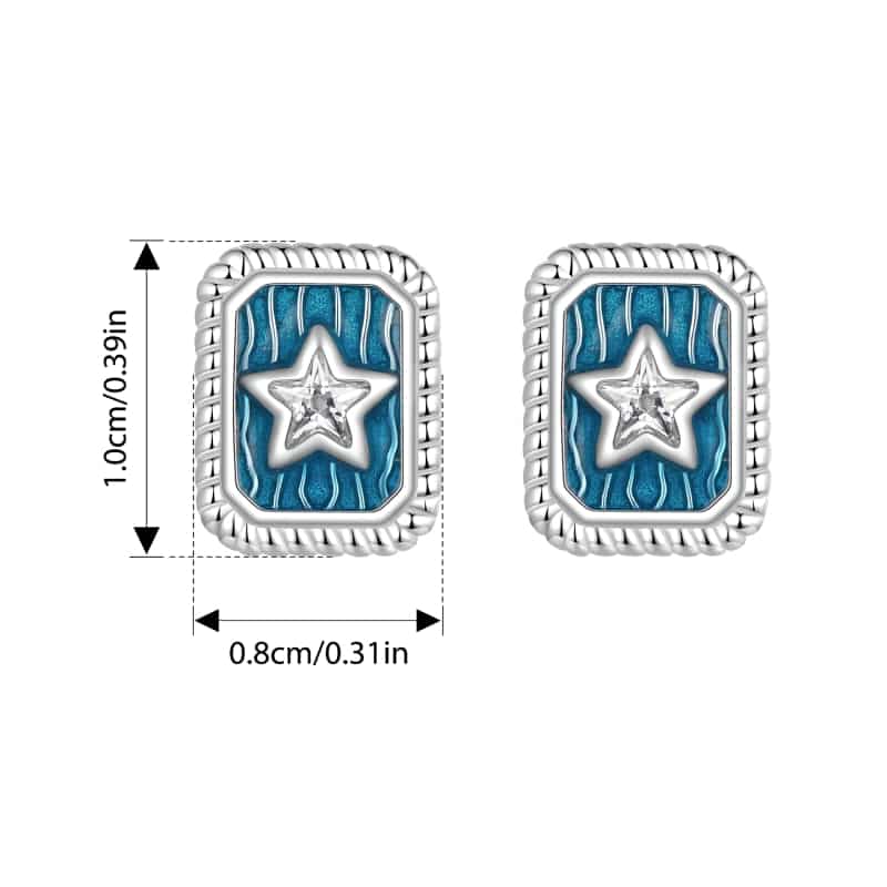 Bamoer Solid 925 Sterling Silver Vintage Star CZ Stud Earrings for Women Gift Retro Denim Blue Enamel Earrings