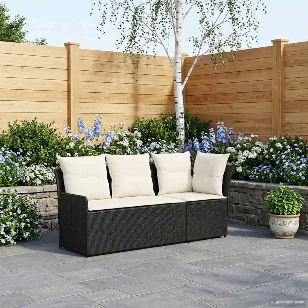 Garden Armchair Sofa with Corner Sofa 2 Pieces Black and Cream PE Rattan