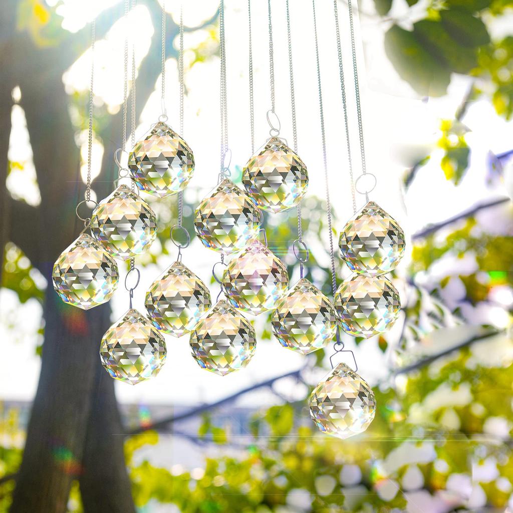 MerryNine Suncatcher Crystal Ball, K9 Material, Rainbow Light-Generating, with Window Chain, Feng Shui Decor, Birthday Gift (6 Pieces, 30mm)
