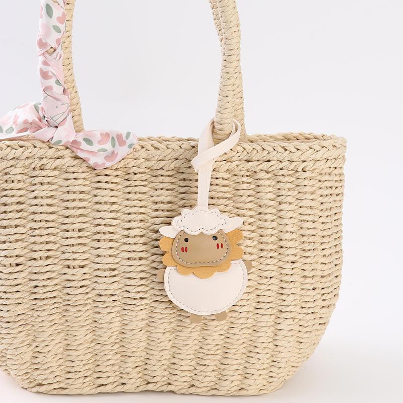 Mini Goat PU Leather Keychain Fashion Sheep Pattern Car Key Ring Soft Bag Charm for Women Purse Decor Gift