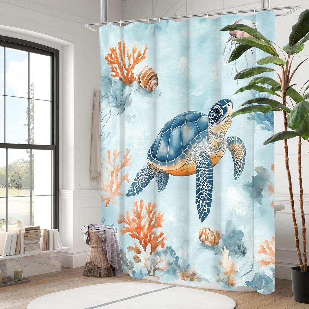 tortoise Bathing Curtain  Bathroom Shower Curtain Waterproof With 12 Hooks Home Deco Free Ship