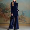 Fall Winter Chunky Velvet Loose Fit High Neck Ripped Hem Top Wide Leg Pants Set