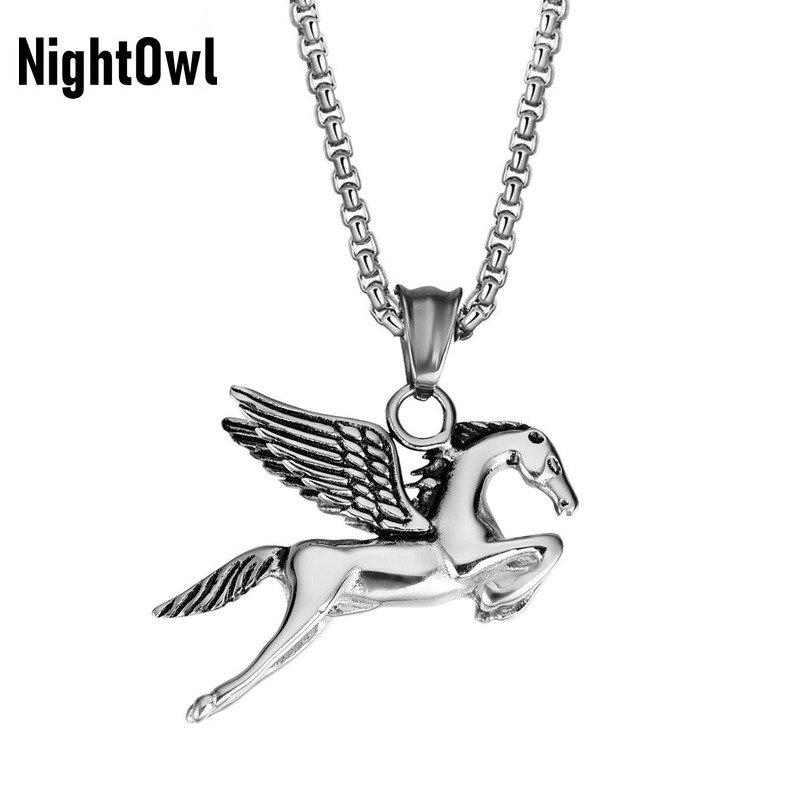 Coole Herren Unisex Fliegendes Pferd Pegasus Anhänger Halskette Amulett Edelstahl