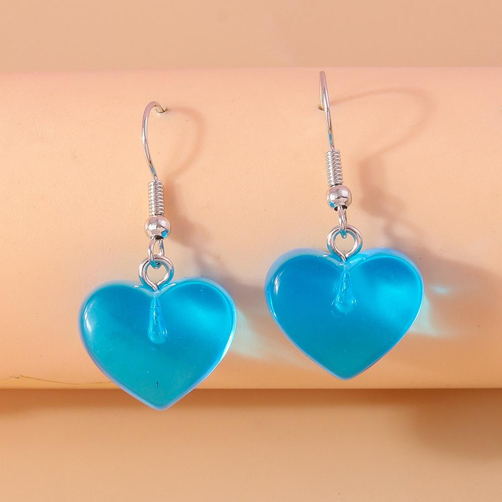 Cute Candy Color Resin Love Heart Earrings for Women Girls Drop Dangle Earrings Party Festival Jewelry Gift