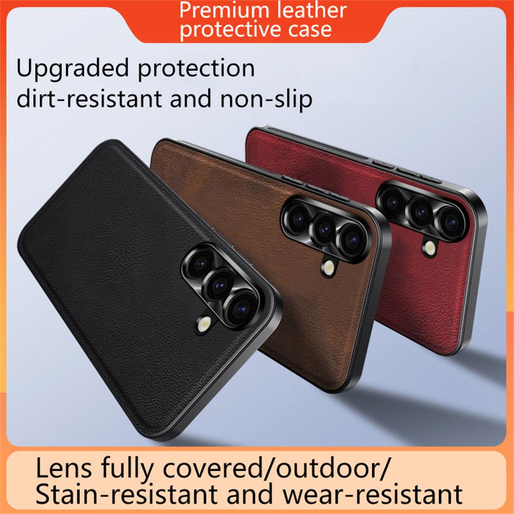 For Samsung Galaxy S25+ Case PU+TPU+PC Phone Back Cover with Metal Lens Frame