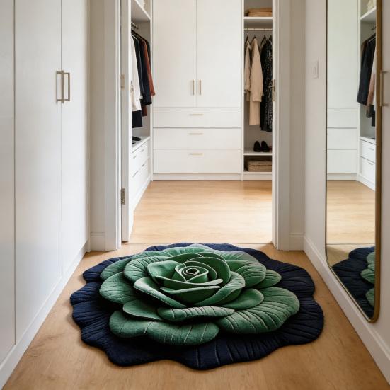 Flower Shaped Floor Mat Soft Gradient Petal Texture Blooming 3D Flower Carpet Non-Slip Washable Decorative Rug