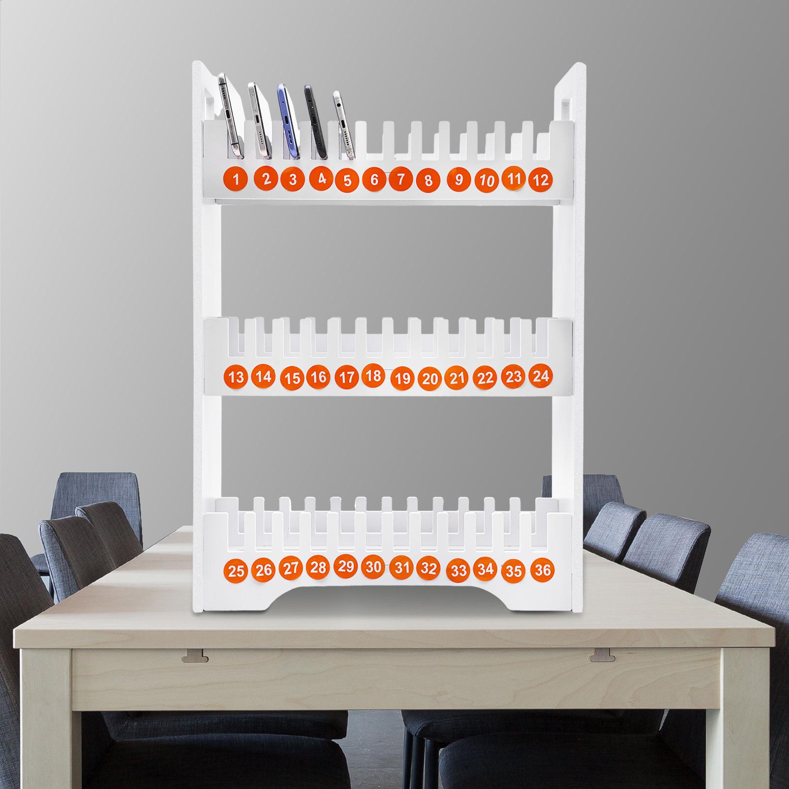 36 Slot Mobile Phone Holder, Heavy Duty PVC Phone Storage Organizer with Numbered Slots for Classroom Office Management bianco