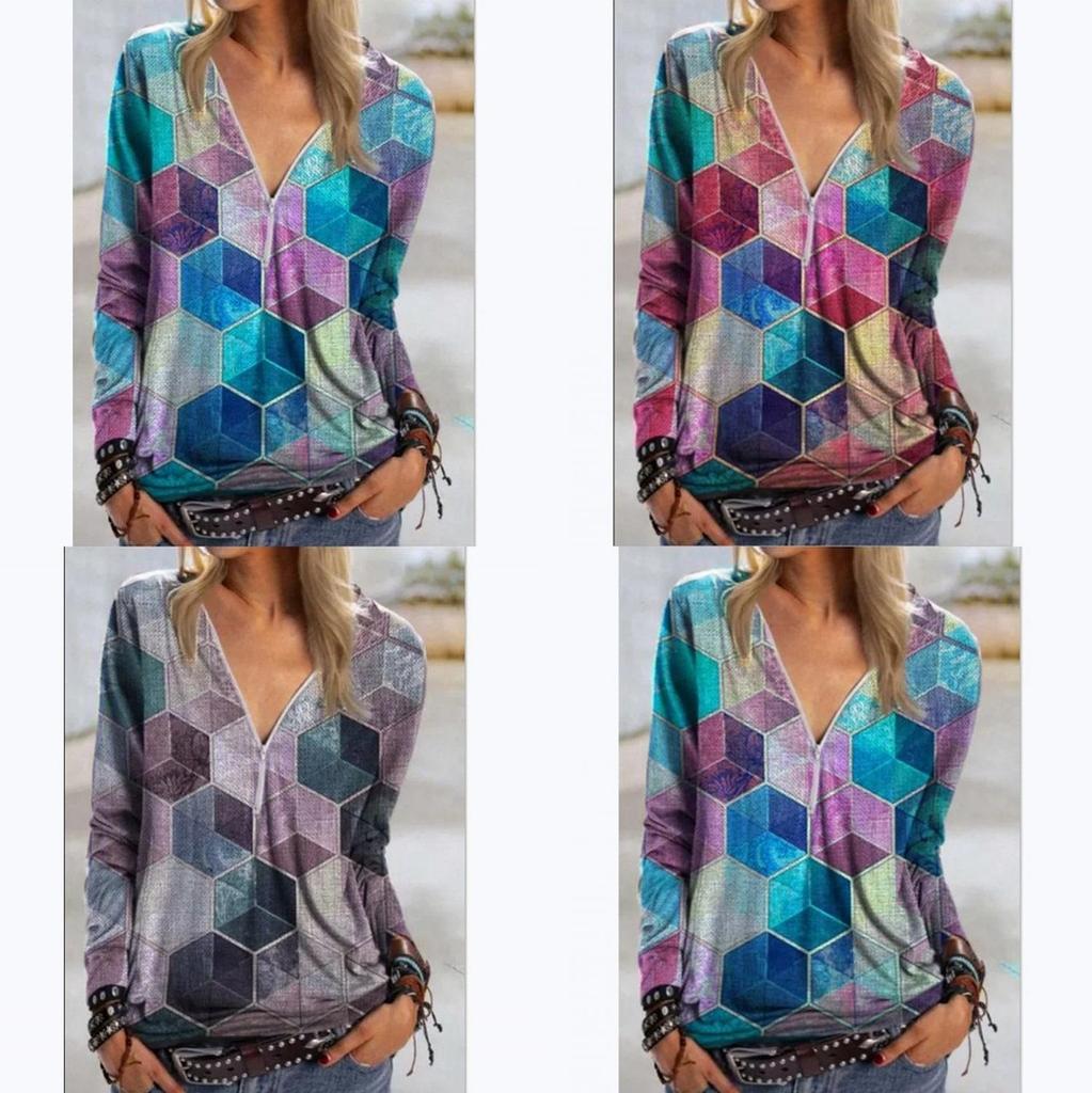 Stylish Women's V Neck Zipper Blouse Shirt Casual Pullover Jumper Tops For Every Occasion