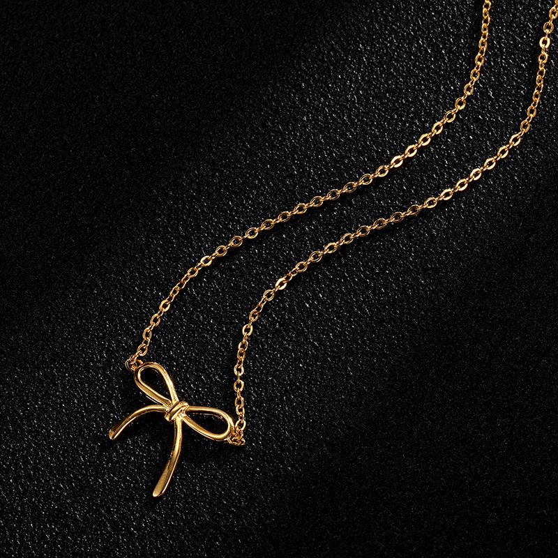 S925 Sterling Silver Bow Necklace Korean Style Fashion Simple All-Matching Girlish Clavicle Chain Jewelry