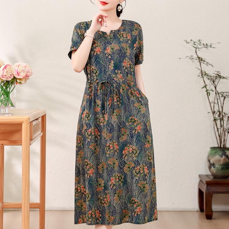 Elegant Women's Summer Dress Plus Size Vintage Clothes Short Sleeve Loose Long Dresses
