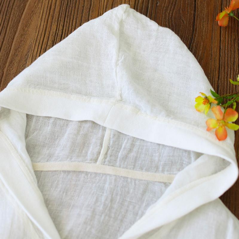 Cotton and Linen Cardigan Women's Summer Loose Hooded Long-sleeved Top Thin Short Jacket
