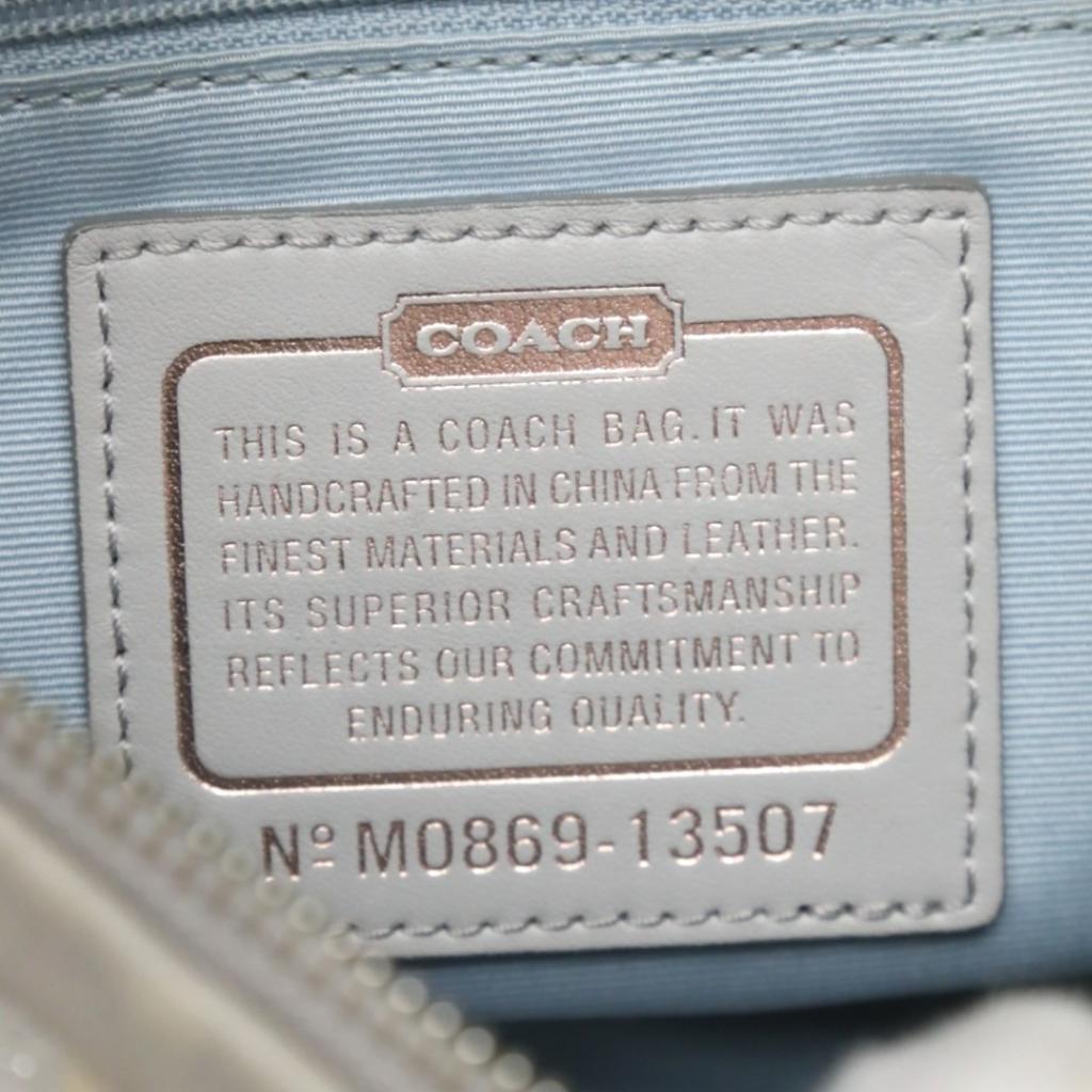 Coach Parker Op Art Lame Shoulder Bag Leather Silverx Gray Women 13507 Used
