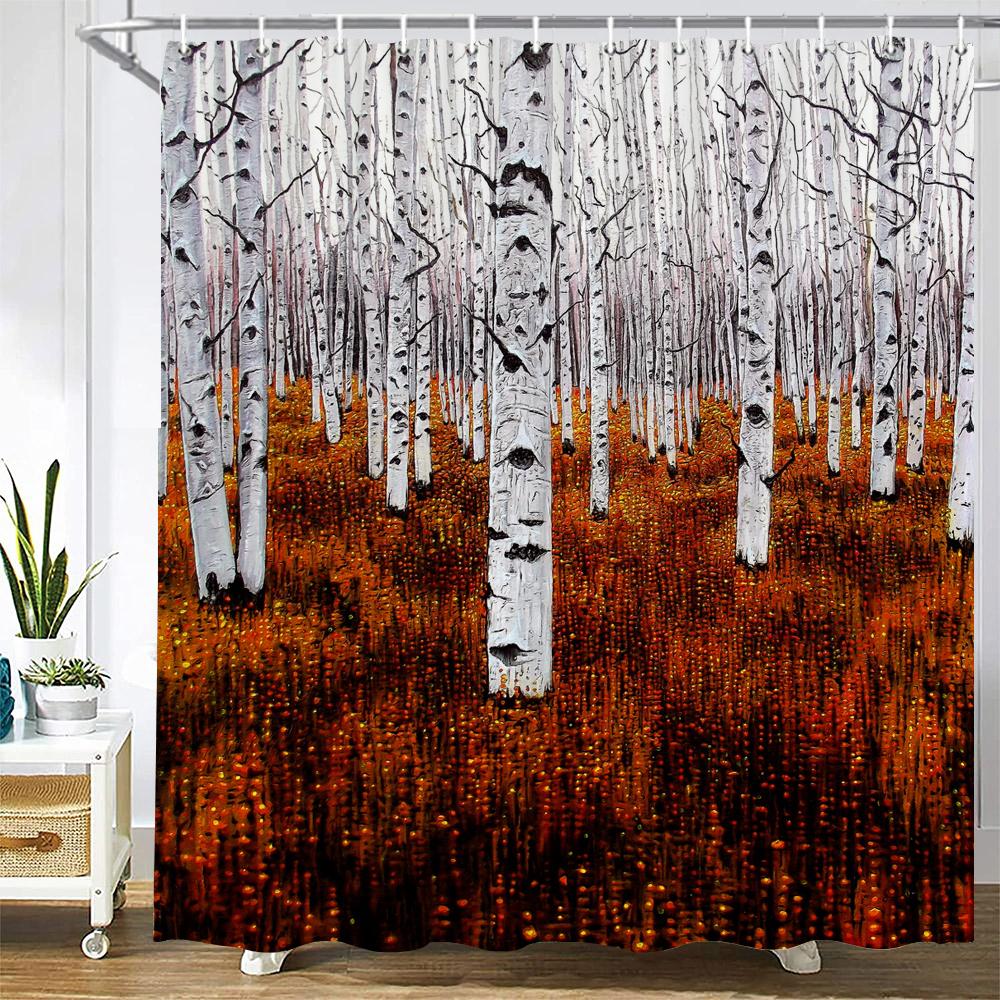 Natural landscape Shower Curtain Decor Waterproof Fabric Bathroom Curtains Painting Forest Seaside Scenery Bath Screen with Hook
