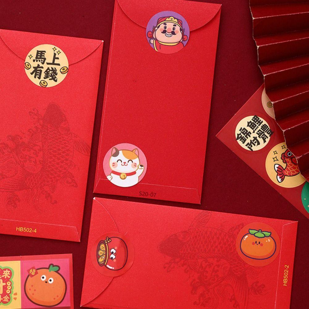 4Pcs/set DIY New Year Self-adhesive Sticker Sealed Red Envelope Bag Sticker  Spring Festival
