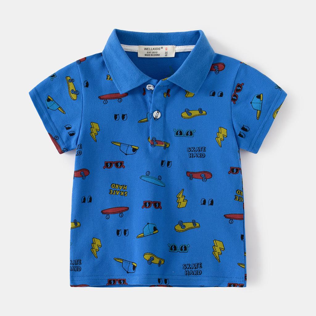 Boys Cartoon Polo Shirt Short Sleeve Collared T Shirt Cute Casual Summer Top for Toddler and Kids
