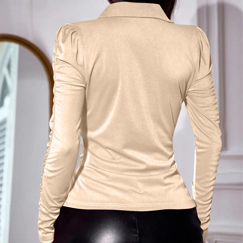 Damenmode Sexy Plissee Cardigan Revers Einreihiges Langarmhemd