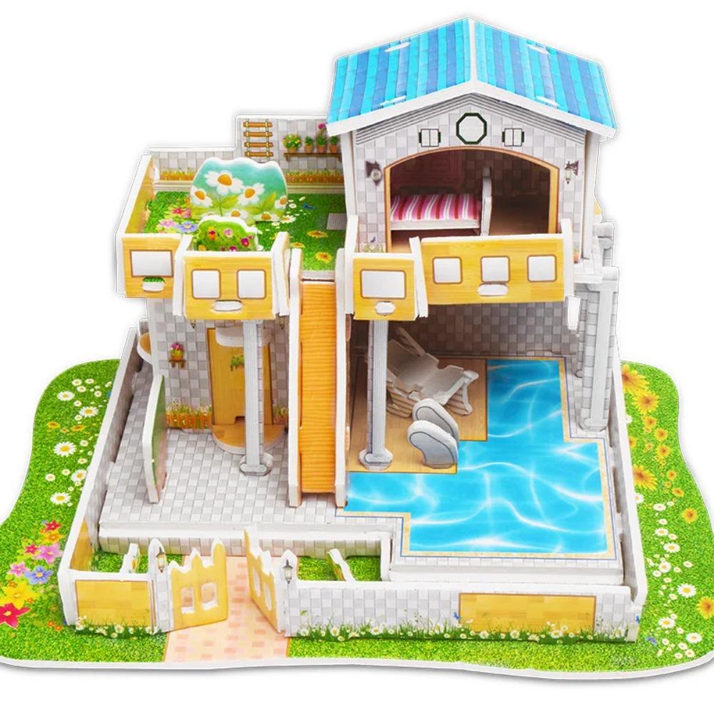 Kids 3D Stereo Puzzle Cartoon House Castle Building Model DIY Handmade Early Learning Educational Toys Gift for Children