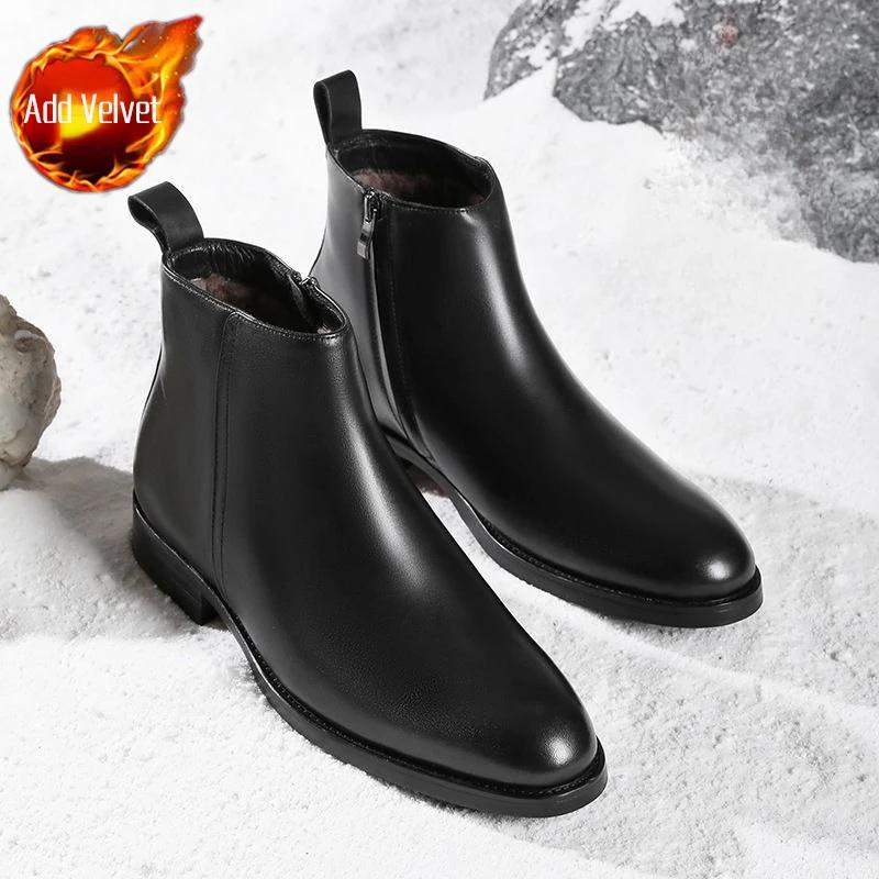 Herren Chelsea Boots mit hohem Schaft Echtes Leder Britisch Business Formelle Anzugschuhe Winter Herbst Rindsleder
