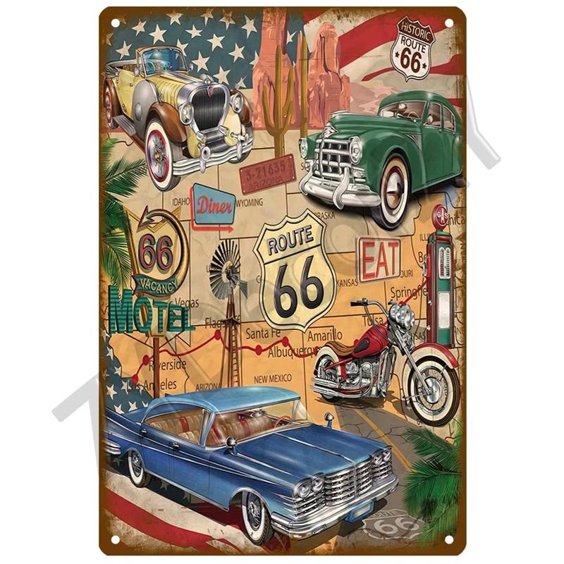Route 66 Metal Sign House Plaque Metal Poster Tin Sign Plate Wall Posters Vintage Retro Aesthetic Room Decor Wall Art Decoration