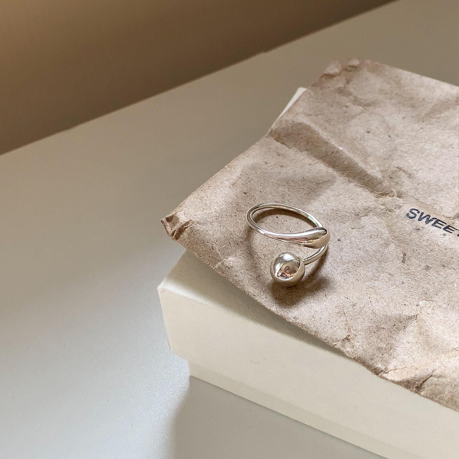 Irregular Water Drop Bead Open Ring - Trendy, High-End Design for Index Finger Adjustable Open