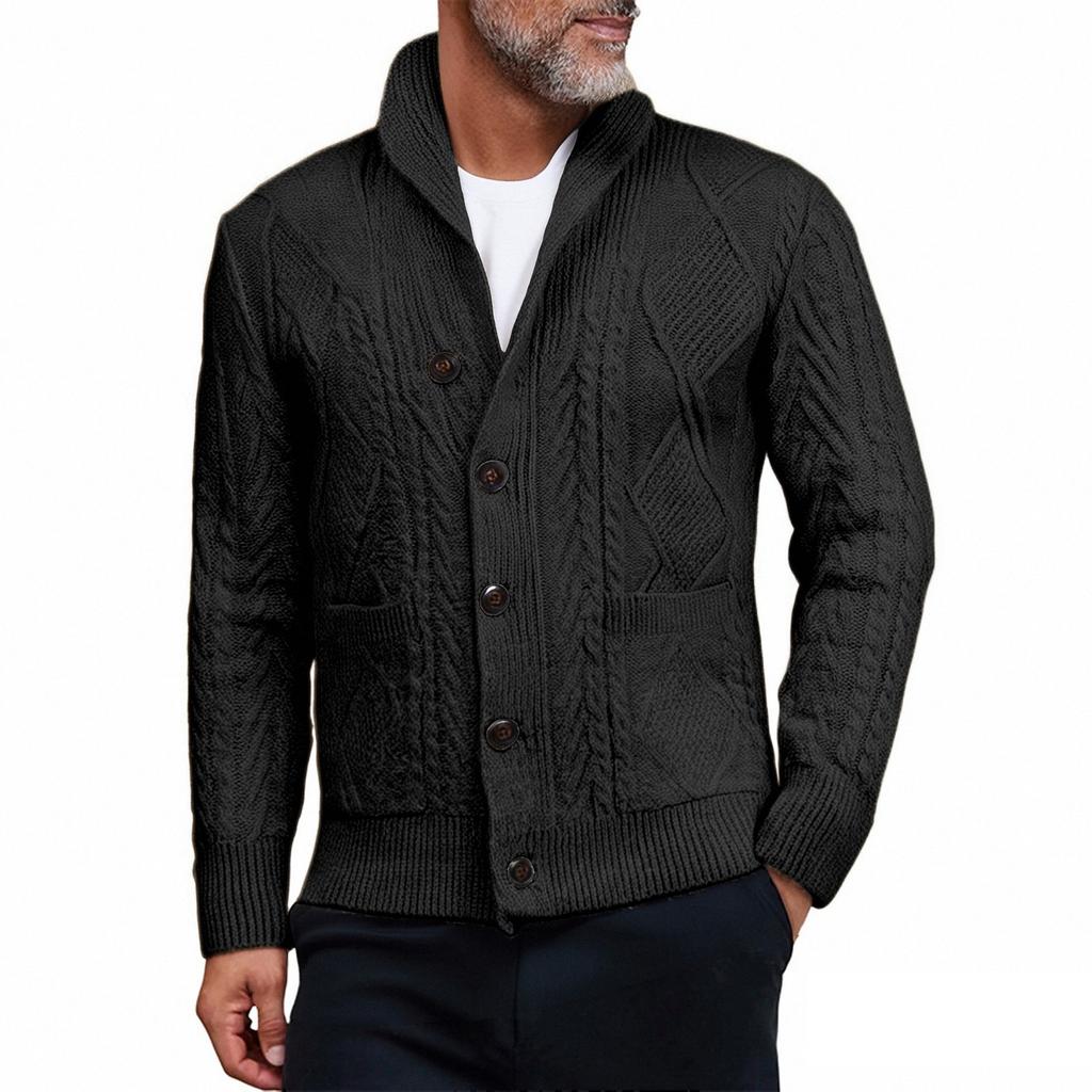 Men's Solid-Color Slim-Fit Thickened Cable-Knit New Cardigan Coat